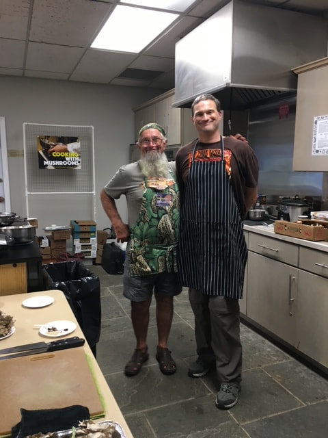 Picture of Fungus Fest 2018 kitchen with Artie and Luke ready for cooking demo